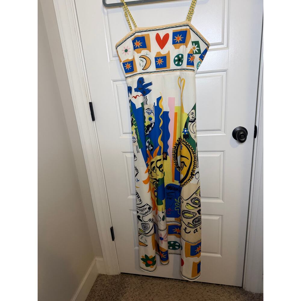 Artistic Fun Multicolor Abstract Print Bright Maxi Dress Smocked Back Sz Small